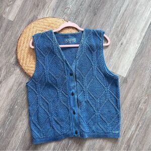 Vintage blue Willis denim &‎ knit vest women’s size L cottagecore western boho